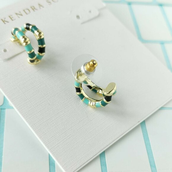 Kendra Scott Essie Gold Sea Green Mix Earrings w/ dust bag - Picture 2 of 3